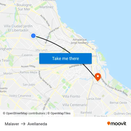 Malaver to Avellaneda map