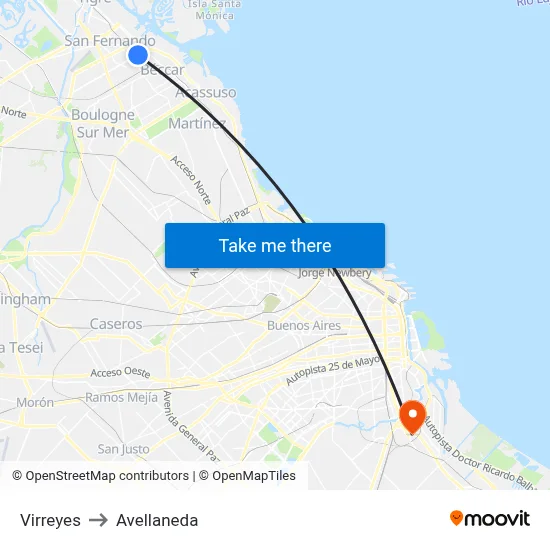 Virreyes to Avellaneda map
