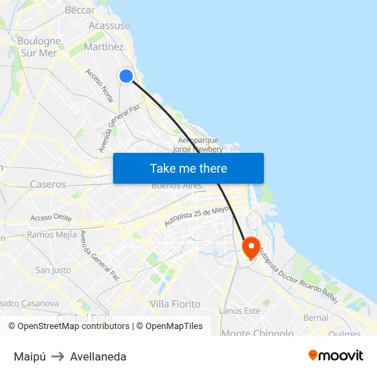 Maipú to Avellaneda map