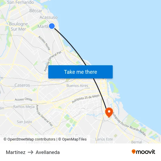 Martínez to Avellaneda map