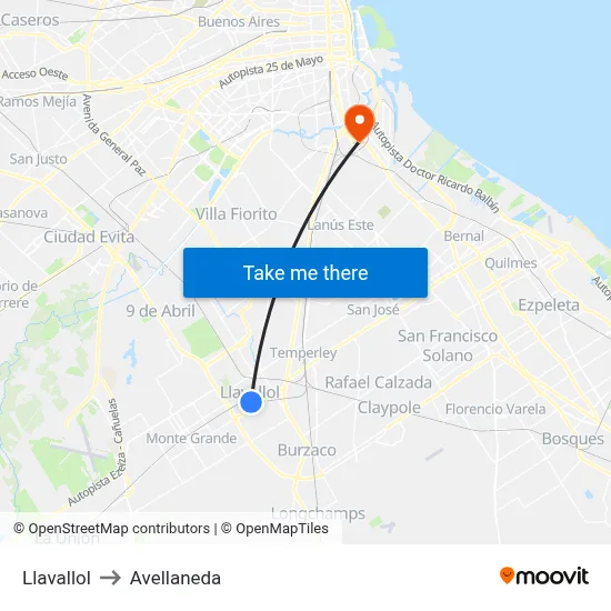Llavallol to Avellaneda map