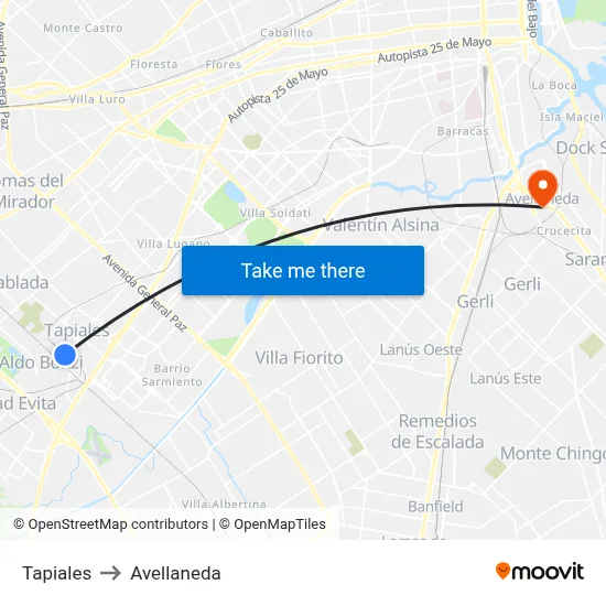 Tapiales to Avellaneda map