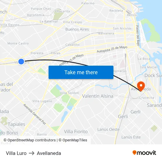 Villa Luro to Avellaneda map