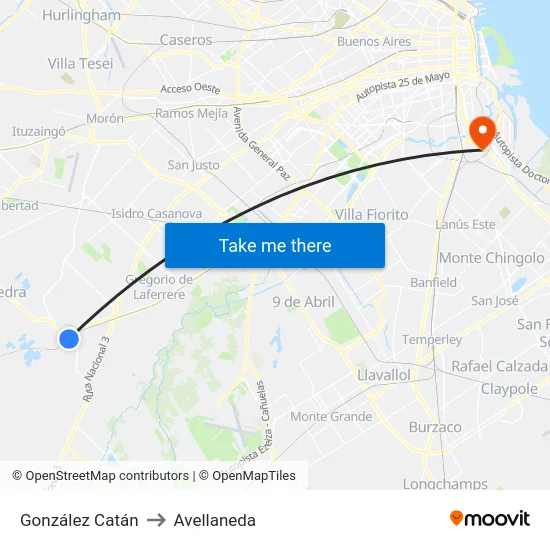 González Catán to Avellaneda map