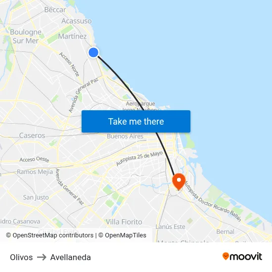 Olivos to Avellaneda map