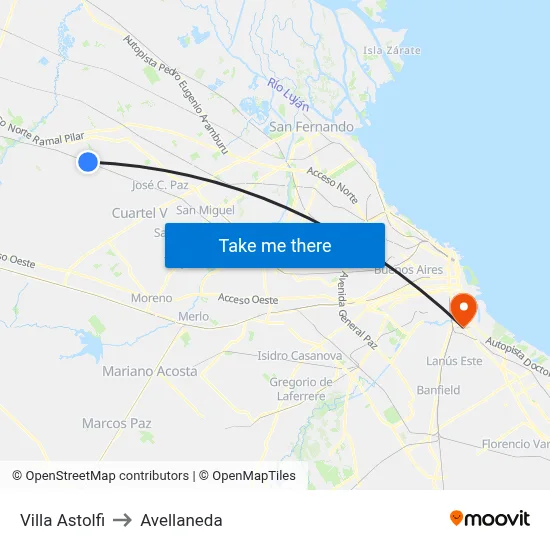 Villa Astolfi to Avellaneda map