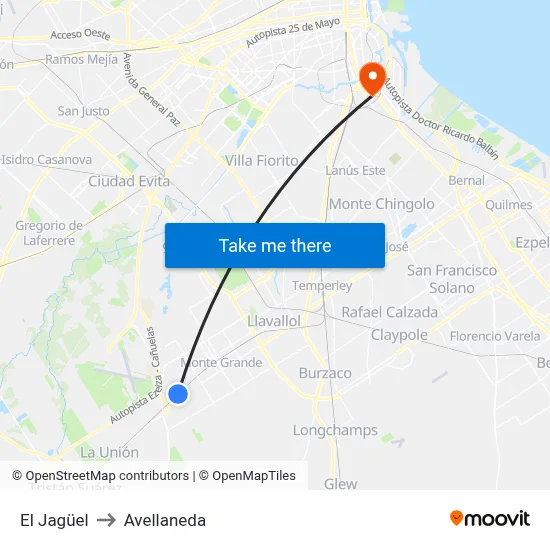El Jagüel to Avellaneda map