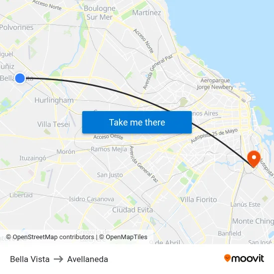 Bella Vista to Avellaneda map