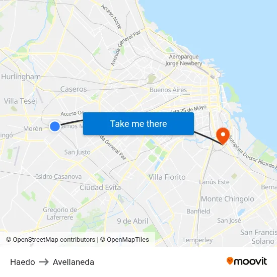 Haedo to Avellaneda map