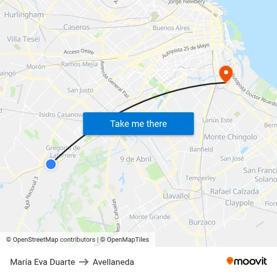 María Eva Duarte to Avellaneda map