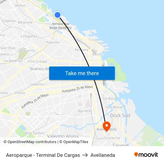Aeroparque - Terminal De Cargas to Avellaneda map