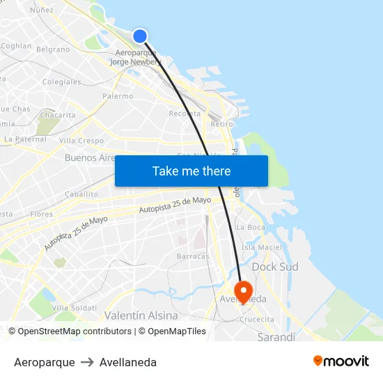 Aeroparque to Avellaneda map