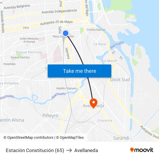 Estación Constitución (65) to Avellaneda map