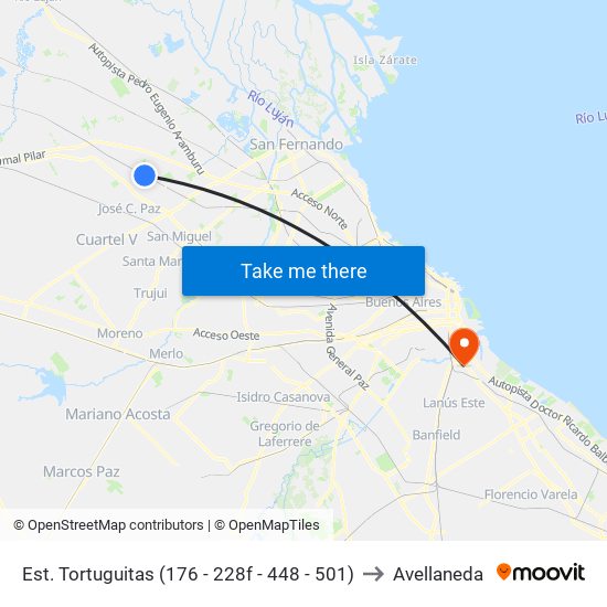 Est. Tortuguitas (176 - 228f - 448 - 501) to Avellaneda map