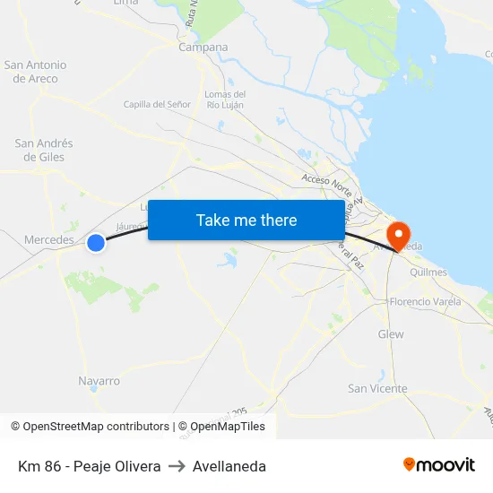 Km 86 - Peaje Olivera to Avellaneda map