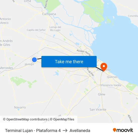 Terminal Lujan - Plataforma 4 to Avellaneda map