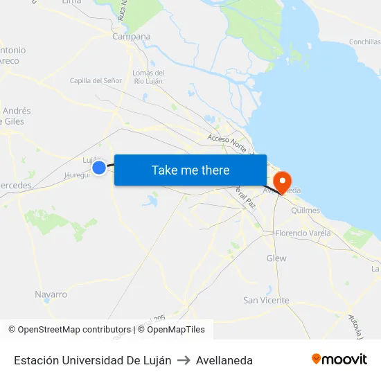 Estación Universidad De Luján to Avellaneda map