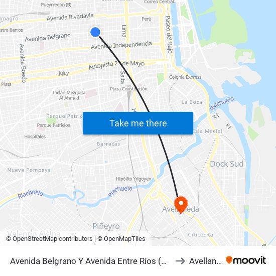 Avenida Belgrano Y Avenida Entre Ríos (57 - 98 - 164) to Avellaneda map