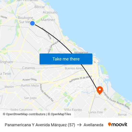 Panamericana Y Avenida Márquez (57) to Avellaneda map