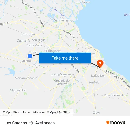 Las Catonas to Avellaneda map