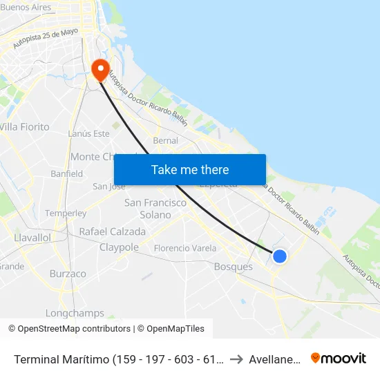 Terminal Marítimo (159 - 197 - 603 - 619) to Avellaneda map