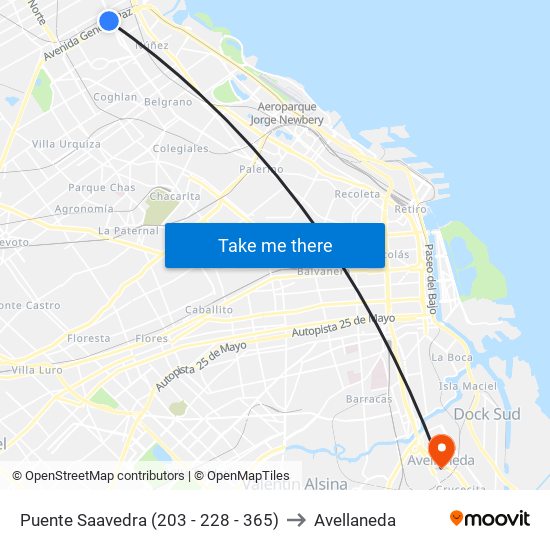 Puente Saavedra (203 - 228 - 365) to Avellaneda map