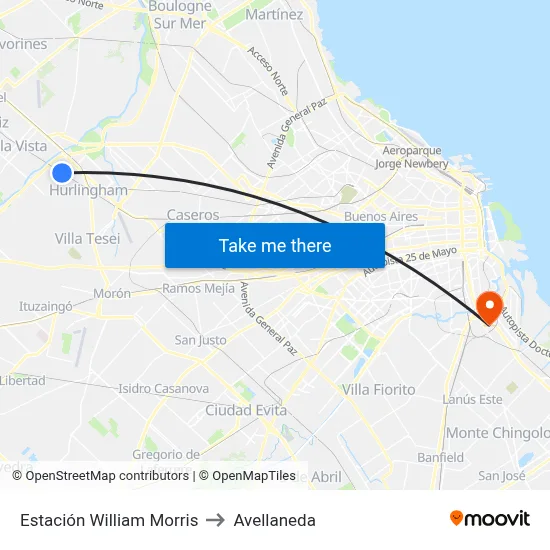 Estación William Morris (390 - 464) to Avellaneda map