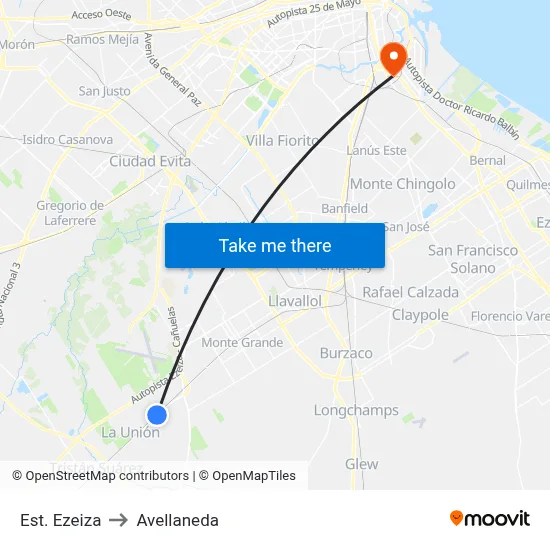 Est. Ezeiza to Avellaneda map