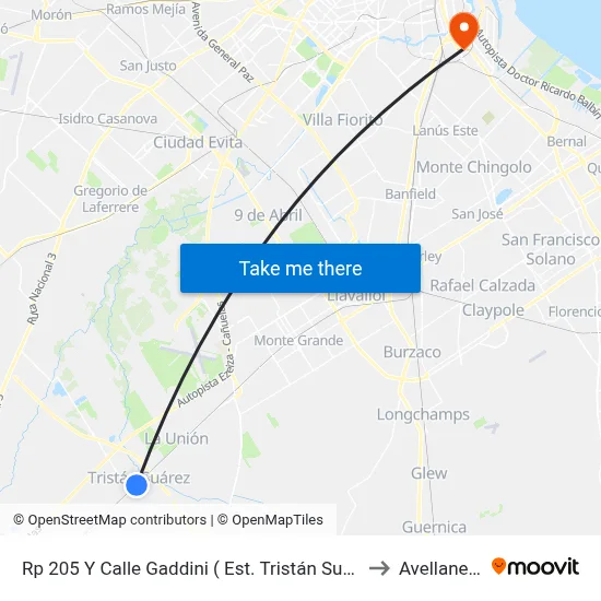 Rp 205 Y Calle Gaddini ( Est. Tristán Suárez) to Avellaneda map