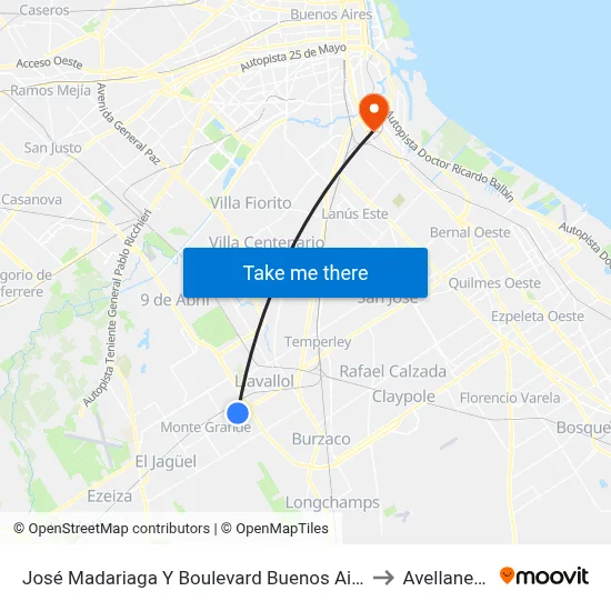 José Madariaga Y Boulevard Buenos Aires to Avellaneda map