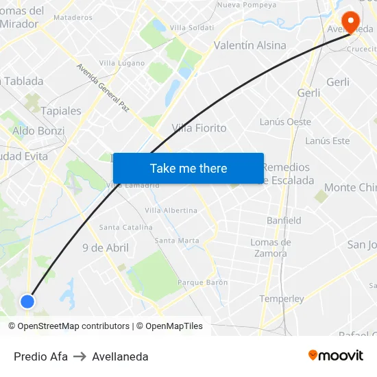 Predio Afa to Avellaneda map