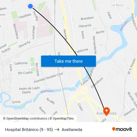 Hospital Británico (9 - 95) to Avellaneda map