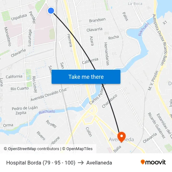 Hospital Borda (79 - 95 - 100) to Avellaneda map