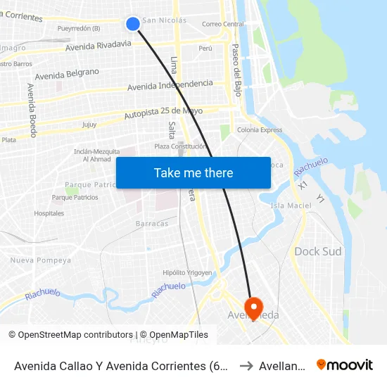 Avenida Callao Y Avenida Corrientes (60 - 150) to Avellaneda map
