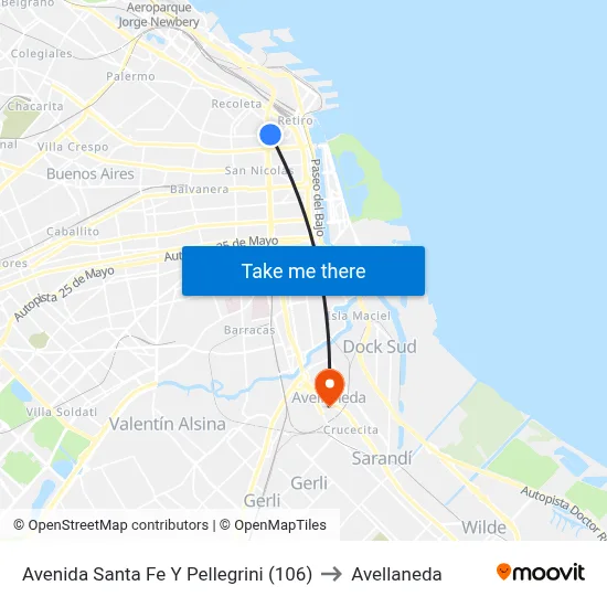 Avenida Santa Fe Y Pellegrini (106) to Avellaneda map