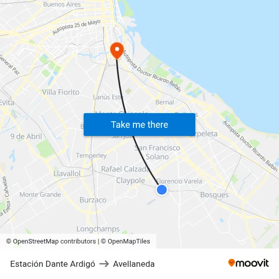Estación Dante Ardigó to Avellaneda map