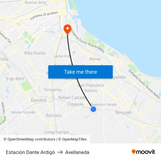 Estación Dante Ardigó to Avellaneda map