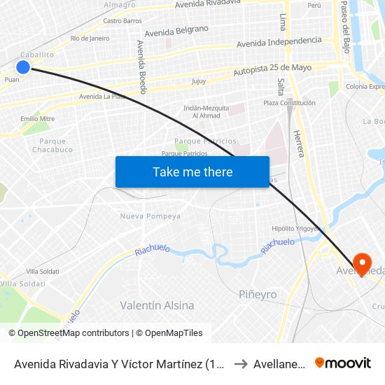 Avenida Rivadavia Y Víctor Martínez (132) to Avellaneda map