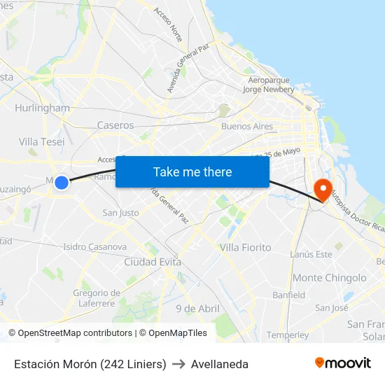 Estación Morón (242 Liniers) to Avellaneda map