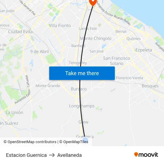 Estacion Guernica to Avellaneda map