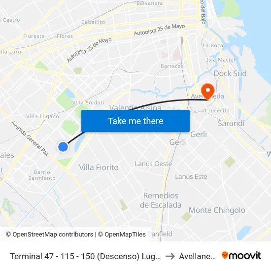 Terminal 47 - 115 - 150 (Descenso) Lugano to Avellaneda map