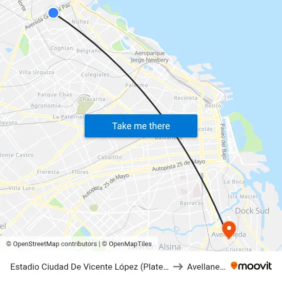Estadio Ciudad De Vicente López (Platense) to Avellaneda map