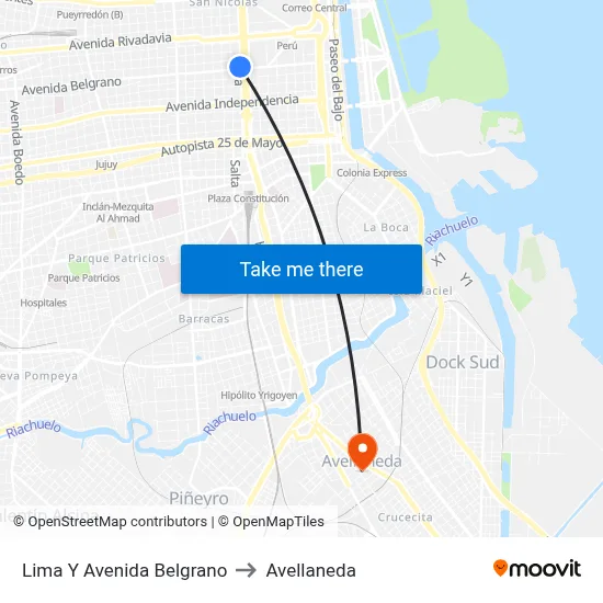 Lima Y Avenida Belgrano to Avellaneda map