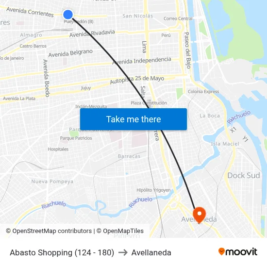 Abasto Shopping (124 - 180) to Avellaneda map