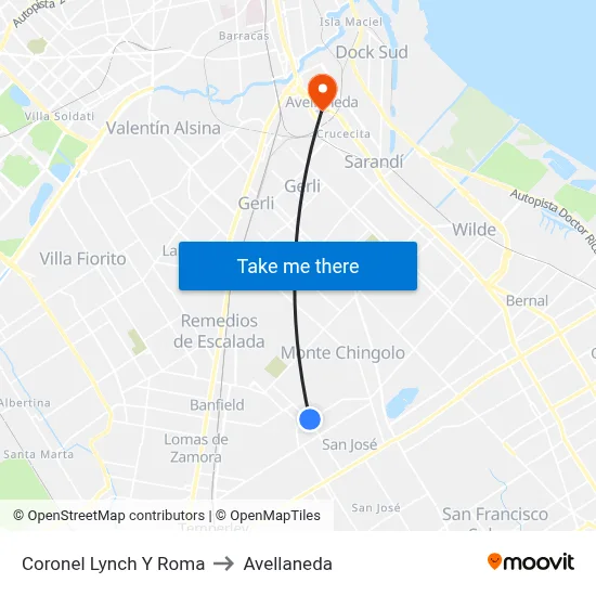 Coronel Lynch Y Roma to Avellaneda map