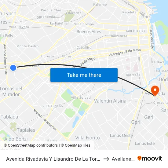 Avenida Rivadavia Y Lisandro De La Torre (8) to Avellaneda map