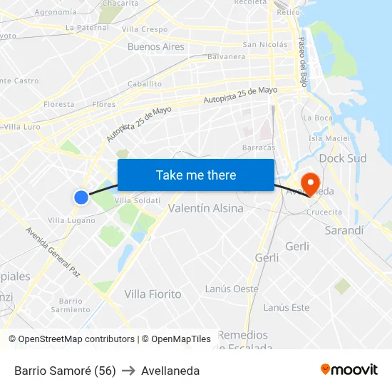 Barrio Samoré (56) to Avellaneda map