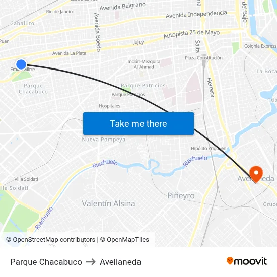 Parque Chacabuco to Avellaneda map