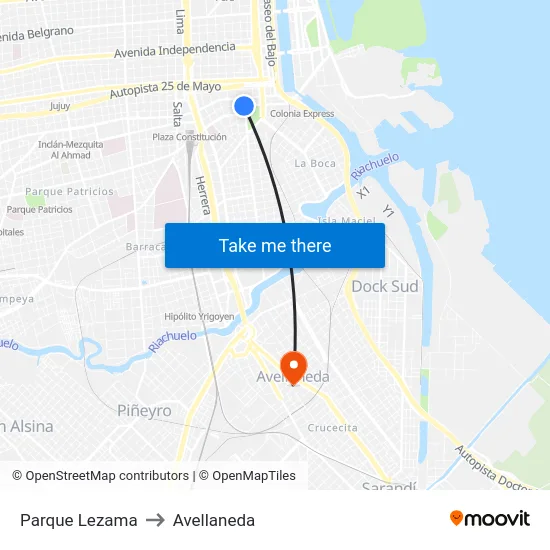 Parque Lezama to Avellaneda map