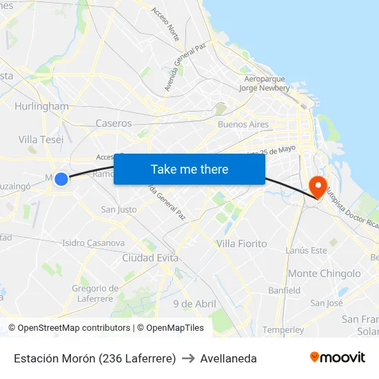 Estación Morón (236 Laferrere) to Avellaneda map
